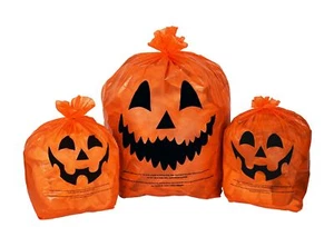 Kinrex Halloween Kürbis Kunststoff Rasen und Blatt Taschen Dekoration 3 Stck. Orange - Bild 1 von 3