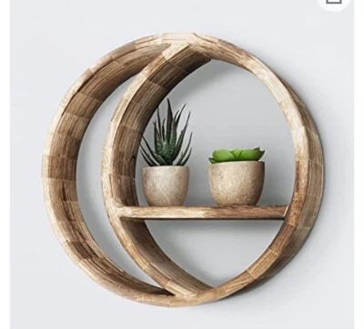 Small Round Wooden Decorative Shelf with Moon Design