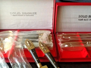 Solid Bronze Hand Made Thailand edles Besteck Set mit Buddha Muster  NEU & OVP - Bild 1 von 12