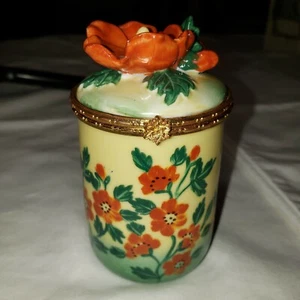 Porcelain Trinket Box Hand Painted Floral - Picture 1 of 6