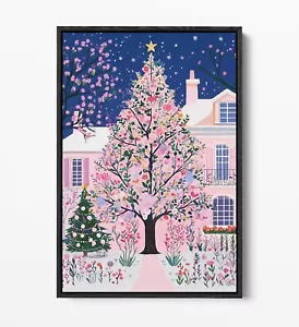 PINK CHRISTMAS TREE -FLOAT EFFECT FRAMED CANVAS WALL ART PRINT - Bild 1 von 12