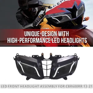 1X Full LED Headlights for Honda CBR600RR 2013-2021 Front Lamp Optical Fiber DRL - Foto 1 di 11