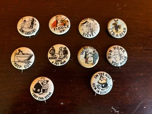 Vintage Cigarettes Button Pins Lot Of 10 Hassan, Tokio 1910-40 Good Cond - Picture 1 of 8