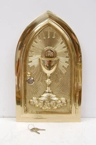 Poliertes Messing Kirche Tabernakeltür in Zarge mit 2 Schlüsseln (#371) Kelch Co - Bild 1 von 6