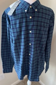 Jachs New York Brushed Flannel Men’s L Stretch Button Down Shirt Blue Plaid NWT - Picture 1 of 9