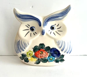 Eule Figur polnische Keramik Frühling/Sommer Blumen kobaltblau Volkskunst 6 Zoll - Bild 1 von 6