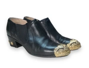 CHANEL París CC Logo Toe Star Heel Bootie Stiefeletten Schwarz/Gold Gr. 37,5 US 7,5 - Bild 1 von 9