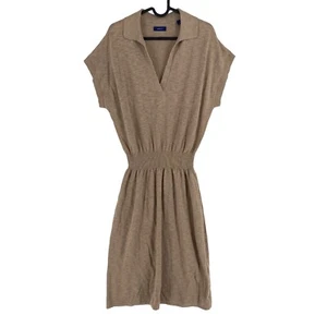 GANT Women Dark Beige Linen Cotton Silk Collar Dress Size M - Picture 1 of 8