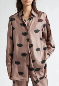 NWT STELLA McCARTNEY silk shirt top sz 40, S / lips print boyfriend logo relaxed - Picture 1 of 12