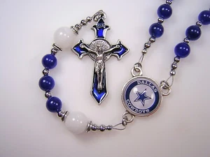 Dallas Cowboys Rosary Necklace Lone Star State Blue and White Jade Gemstones - Picture 1 of 14