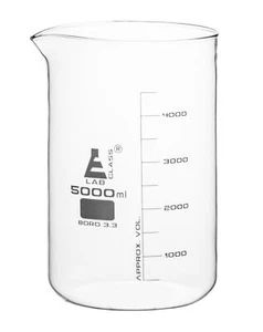 Eisco Labs 5000ml Beaker - Low Form - White Graduations - Borosilicate Glass - Picture 1 of 4