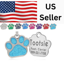 Personalized Engraved Pet Tag Bling Dog Tags Paw Name Collar Glitter Cat Puppy