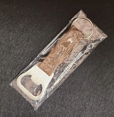 Llavero abrebotellas de cuero marrón y acero inoxidable cepillado *Nuevo Foto 1 de 4