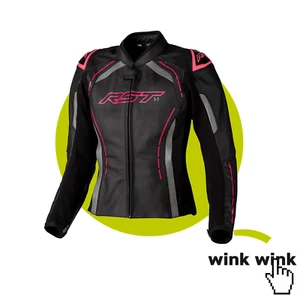 Chaqueta de moto de cuero negra rosa neón RST S1 para mujer - Imagen 1 de 4