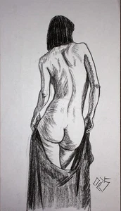 Original Female Charcoal on paper life Drawing nude Girl woman artwork realism - Picture 1 of 1