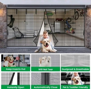 16x7FT Garage Screen Door Durable PET 5lb Heavy Screen Door for 2 Car Garage - Picture 1 of 4