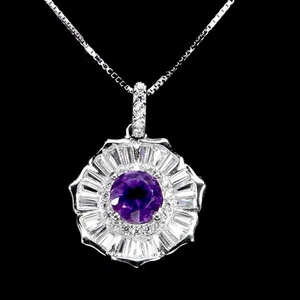 925 Sterling Silver Necklace Round Amethyst 5mm Natural Gemstone Jewelry 18in - Picture 1 of 13