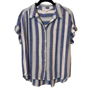 Jane & Delancey Striped Button Down Short Sleeve Rayon Shirt Lightweight Large - Picture 1 of 13