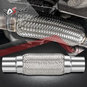 Universal 2.25"x12" Double Braid Stainless Steel Bolt-On Flex Tube Exhaust Pipe - Picture 1 of 7