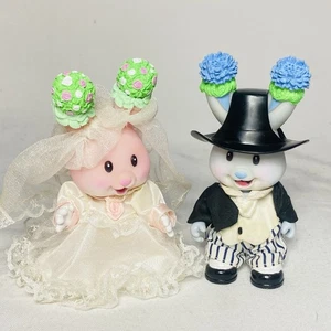 Par de muñecas vintage de conejitos de té para novia y novio boda fiesta conejito - Imagen 1 de 5