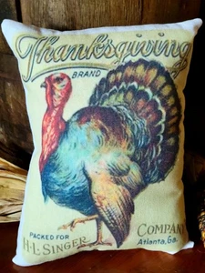 Primitive Farmhouse Nostalgic Thanksgiving Turkey decorative pillow 9 x 11 - Picture 1 of 2