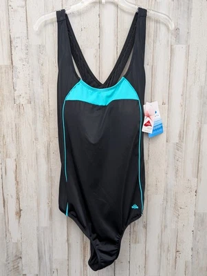 Traje de baño Aquabelle 1 pieza para mujer 16 negro aguamarina adelgazante espalda cruzada rendimiento Foto 1 de 4