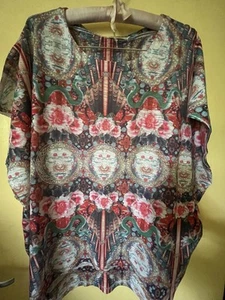 QED Beaded Psychedelic Print Balloon Top One Size - Picture 1 of 8