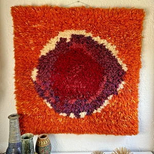 Vintage 70er Skandinavischer Wandbehang Teppich 34x34 KÜHN Wolle Shag Mid Century Mod Rya - Bild 1 von 8