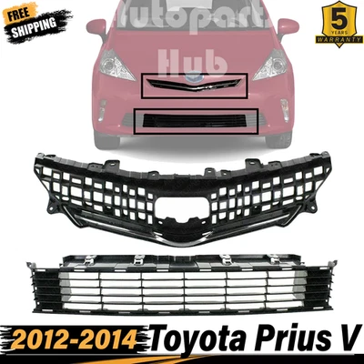 Parrilla superior del parachoques delantero con moldura cromada e inferior para Toyota Prius V 2012-14 Foto 1 de 4