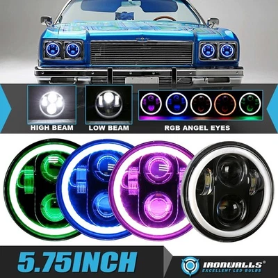 For 1967-1976 Chevrolet Caprice 4X LED Headlights Hi/Lo RGB Angel Eyes bluetooth - Image 1 of 4