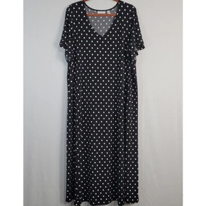 Susan Graver Polka Dot Liquid Knit Flutter Sleeve Midi Dress size 2X black white - Picture 1 of 7