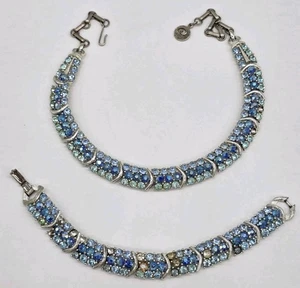 VINTAGE LISNER SIGNIERTE BLAUE STRASS HALSKETTE UND ARMBAND - Bild 1 von 6