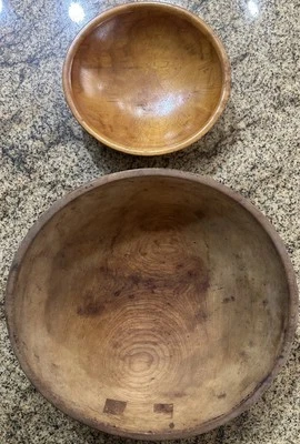 2 Vintage Wood Dough Bowls 12 Inch 8 Inch Great Condition - Image 1 of 4