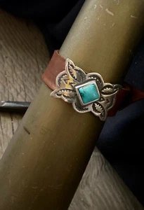 Sterling Silver Concho Bracelet Leather & Natural Turquoise Retail $475 - Picture 1 of 8