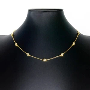 3cttw D VVS1 Moissanite Station Necklace Chain S925 Silver 18k Yellow Gold Plate - Picture 1 of 12