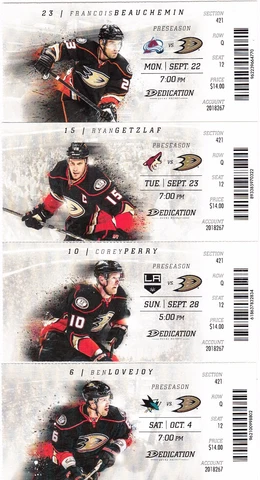 2014-15 ANAHEIM DUCKS SEASON TICKET STUB PICK YOUR GAME DROPBOX PERRY GETZLAF Cover