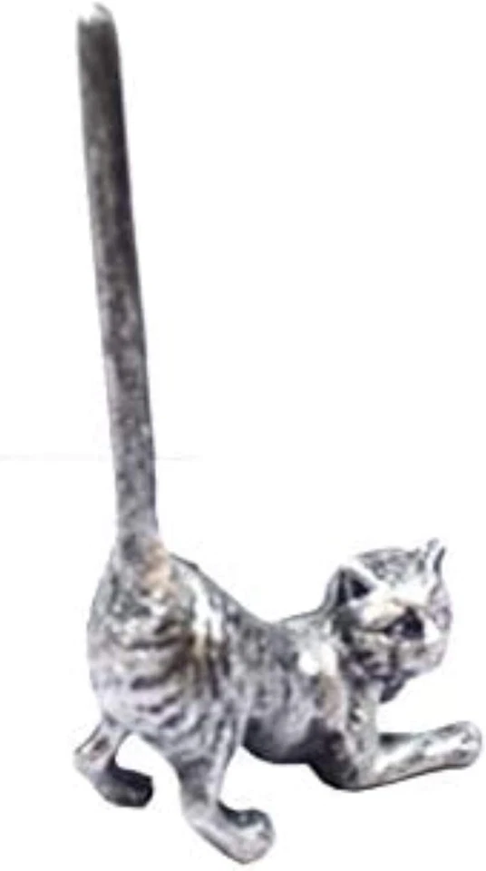 Rustic Silver Cast Iron Cat Paper Towel Holder 10" - Metal Art Decor - Cat Deco - Image 1 of 1