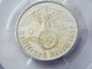 PCGS MS-64 NAZI SWASTIKA 1937-A 2 ReichsMark SILVER COIN-Germany 3rd-REICH MINT! - Picture 1 of 8