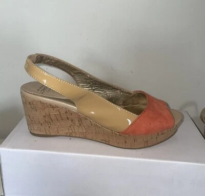 JOAN & DAVID SLING BACK LARANJA CAMURÇA BRONZEADO COURO ENVERNIZADO SAPATOS CUNHA TAMANHO 7 - Imagem 1 de 4