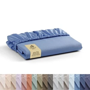 Queen 100% Cotton Percale Fitted Sheet Baby Blue 60"x80"+15" Deep Pocket - Picture 1 of 7