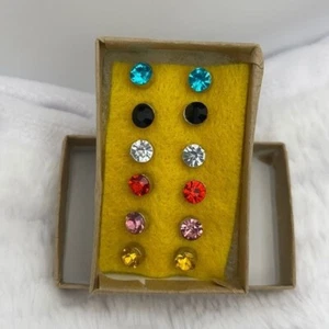 Round Rhinestone Multi-Colored Stud Earrings - Picture 1 of 6