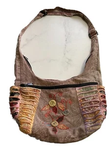 Borsa a tracolla Y2K patchwork hippie boho tasca zip Nepal fatta a mano artistica - Foto 1 di 9