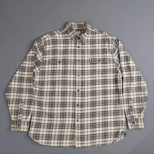 Jachs Flannel Shirt Men's XLarge Long Sleeve Beige Plaid Heavyweight Button Up - Picture 1 of 19