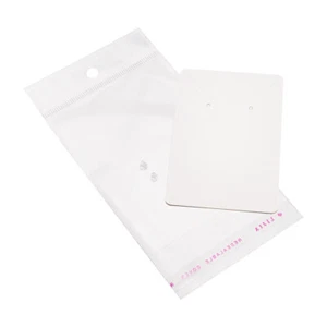 1Set White 90x60x0.1mm Paper Jewelry Display Cards with Cellophane Bags Ear Nuts - Picture 1 of 7