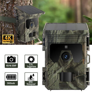 Solar Trail Camera 50MP 4K Wildlife Hunting Cam IR Night Vision IP65
