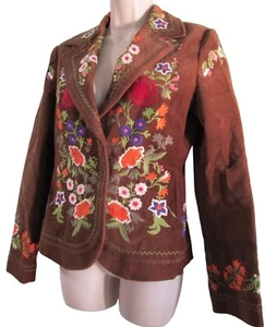 Vintage Yank Americano Embroidered Brown Velvet Western BoHo Jacket Medium GUC - Picture 1 of 23