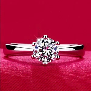 1.30Ct White Round Cut Moissanite Engagement Wedding Ring Solid 14K White Gold - Picture 1 of 2