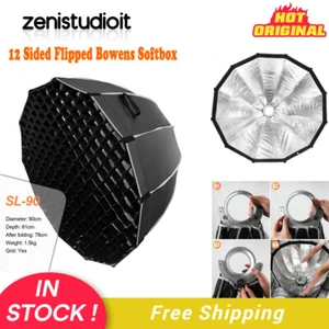 US SL-90 90 cm Instalación rápida Flipped Studio Flash Softbox Bowens Montaje con rejilla - Imagen 1 de 12