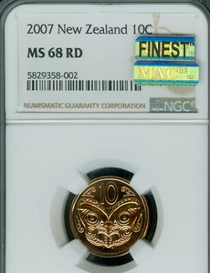 2007 NEW ZEALAND 10 CENTS NGC MS68 FINEST GRADE MAC SPOTLESS 3,500 SETS MADE . - Picture 1 of 2