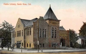 Postal vintage de biblioteca pública, Santa Rosa, California aprox. década de 1910 - Imagen 1 de 1